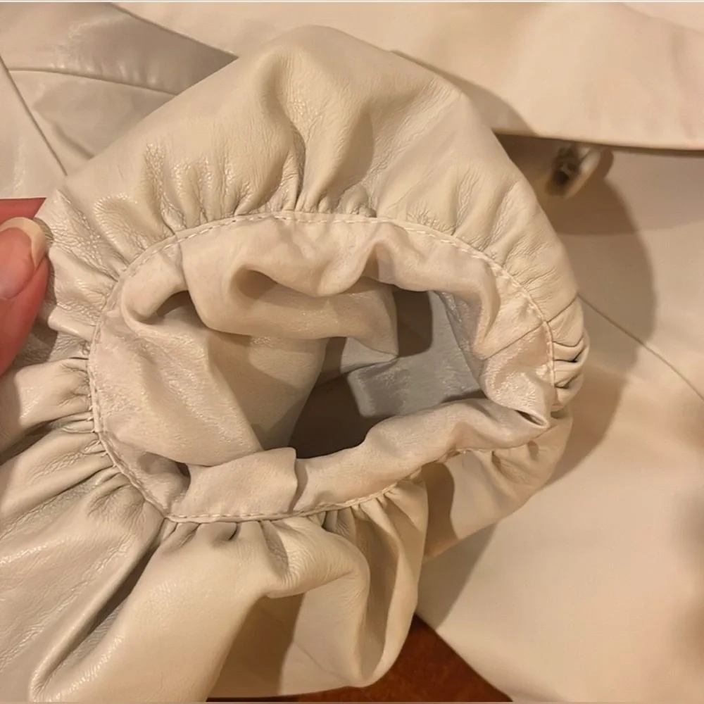 Anthropologie Awaylee vegan leather coat/ jacket w/ balloon sleeves Cream. S-XS - Picture 9 of 16